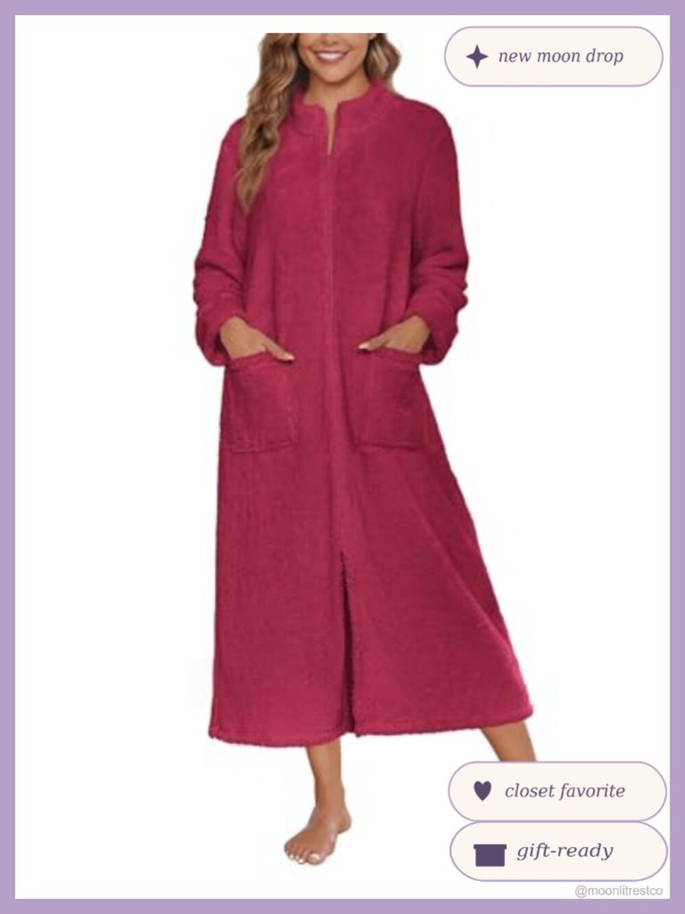 Womens Fleece Zip Up Robe Long Sleeve Soft Housecoat Pockets